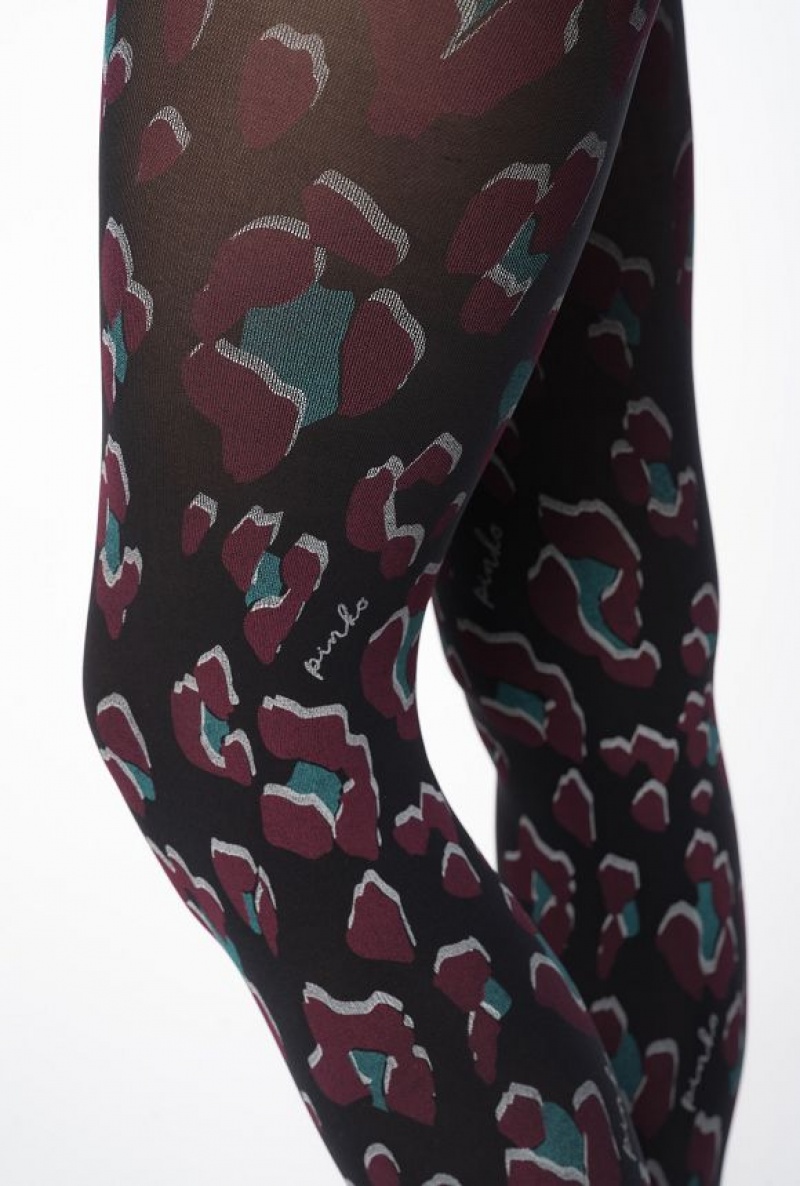 Pinko Printed Microfibre Tights BLACK/BURGUNDY/TEAL | SN-PKO34408