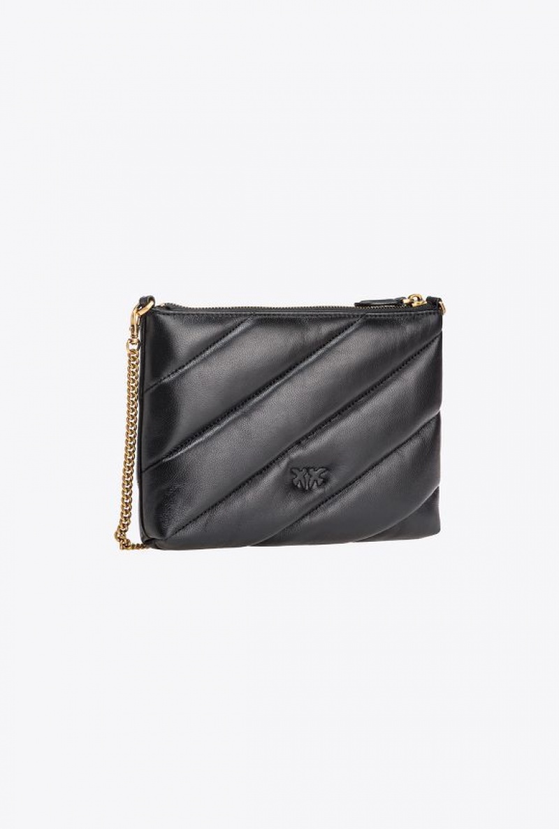 Pinko Quilted Nappa Leather Flat Bag BLACK-ANTIQUE GOLD | SN-PKO32697