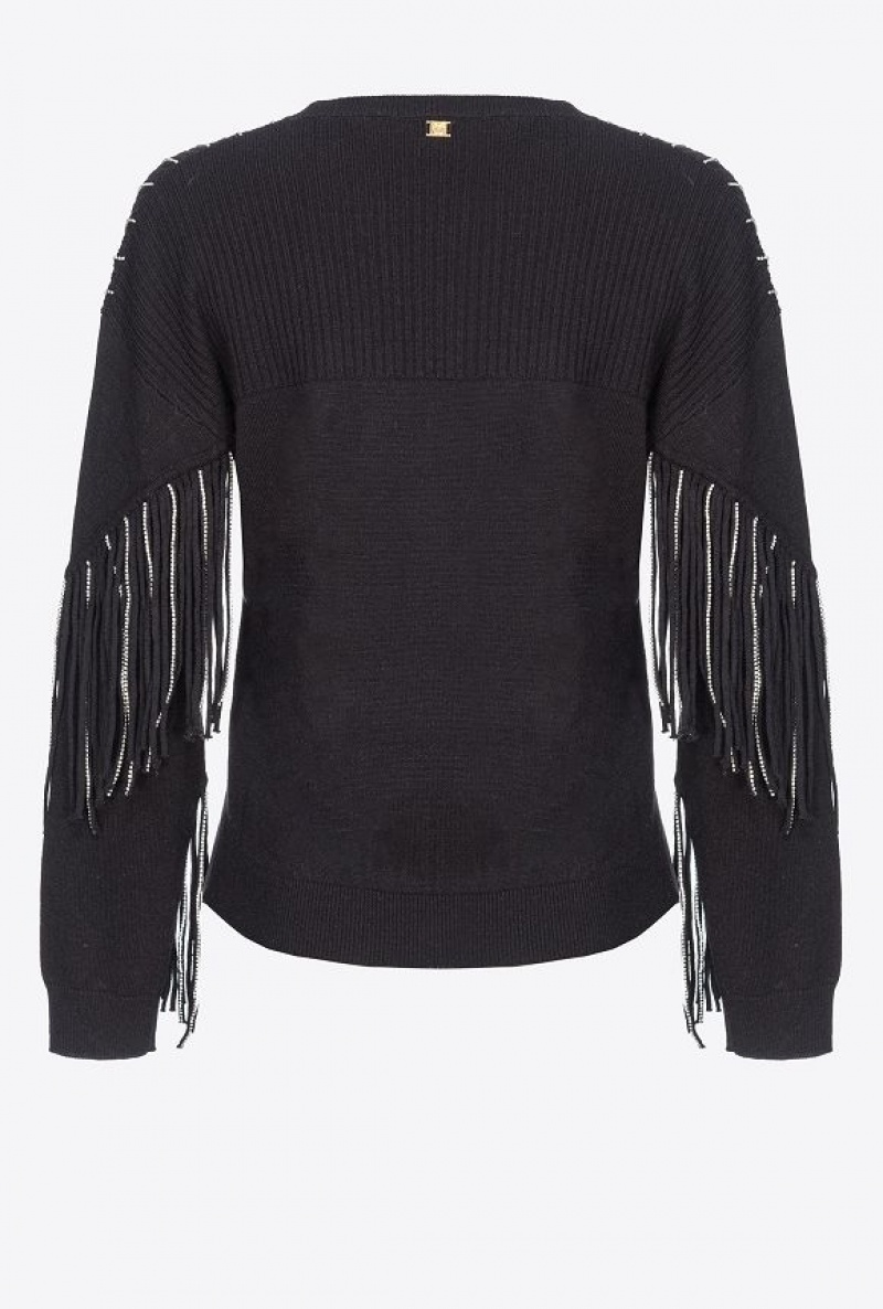 Pinko Rhinestone-fringe Pullover LIMO BLACK | SN-PKO33496