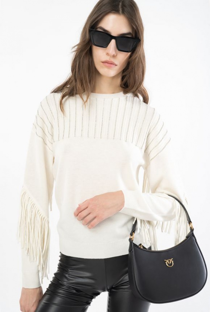 Pinko Rhinestone-fringe Pullover MILK WHITE | SN-PKO33549