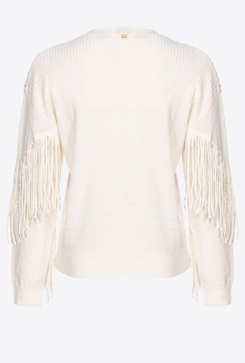 Pinko Rhinestone-fringe Pullover MILK WHITE | SN-PKO33549