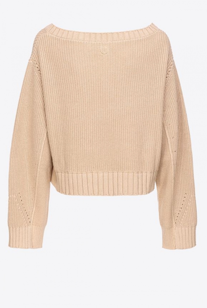 Pinko Ribbed Cotton And Cashmere Pullover BEIGE-CHAMOIS | SN-PKO33228