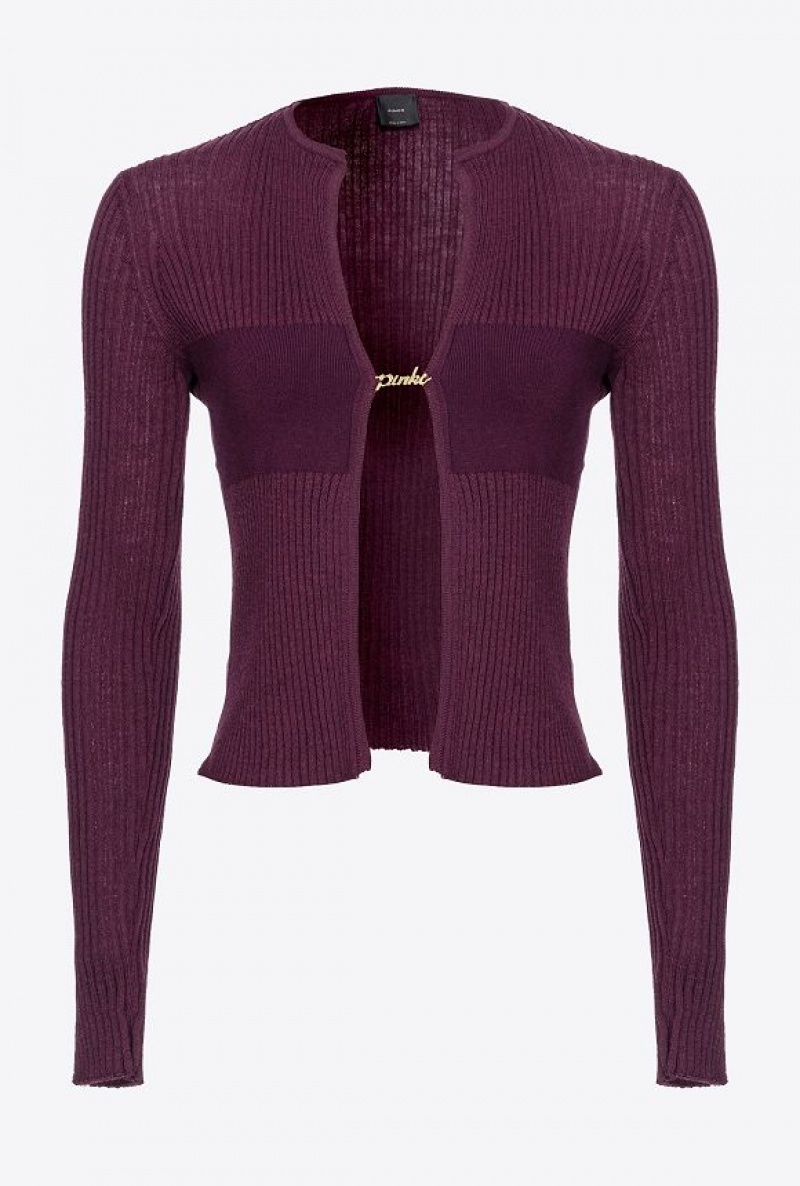 Pinko Ribbed Knit Open Cardigan POTENT PURPLE | SN-PKO33467