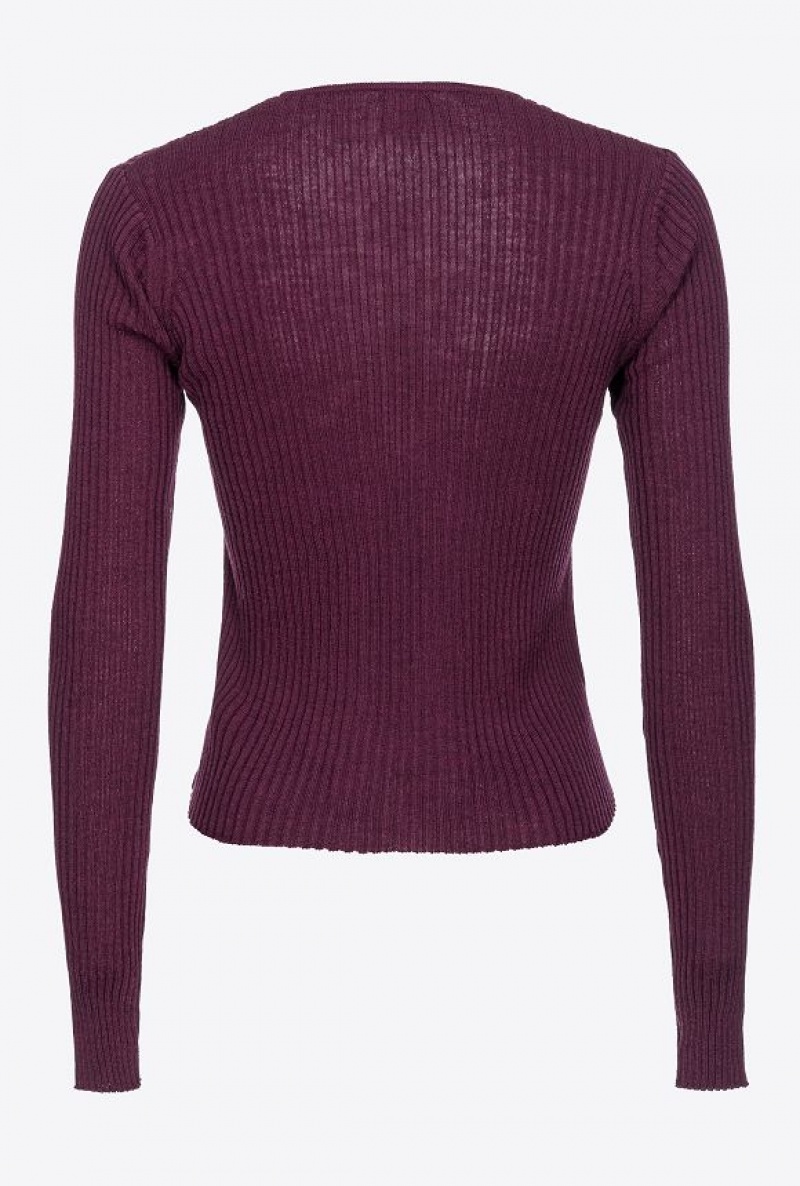 Pinko Ribbed Knit Open Cardigan POTENT PURPLE | SN-PKO33467