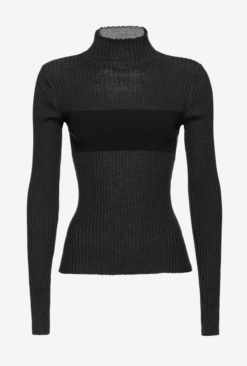 Pinko Ribbed Knit Turtleneck LIMO BLACK | SN-PKO33392