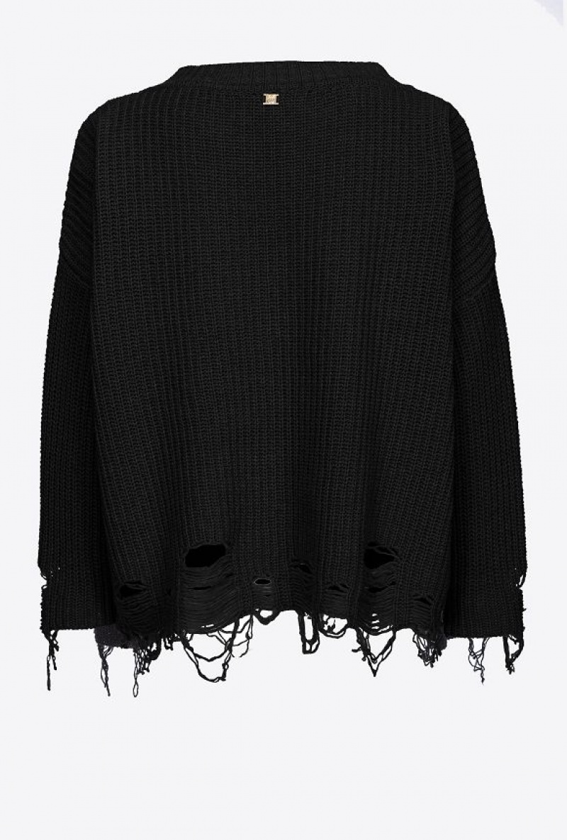 Pinko Ribbed Pullover With Rips LIMO BLACK | SN-PKO33436