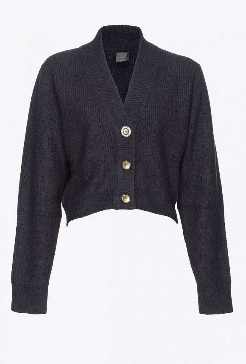 Pinko Ribbed Wool Cardigan LIMO BLACK | SN-PKO33433