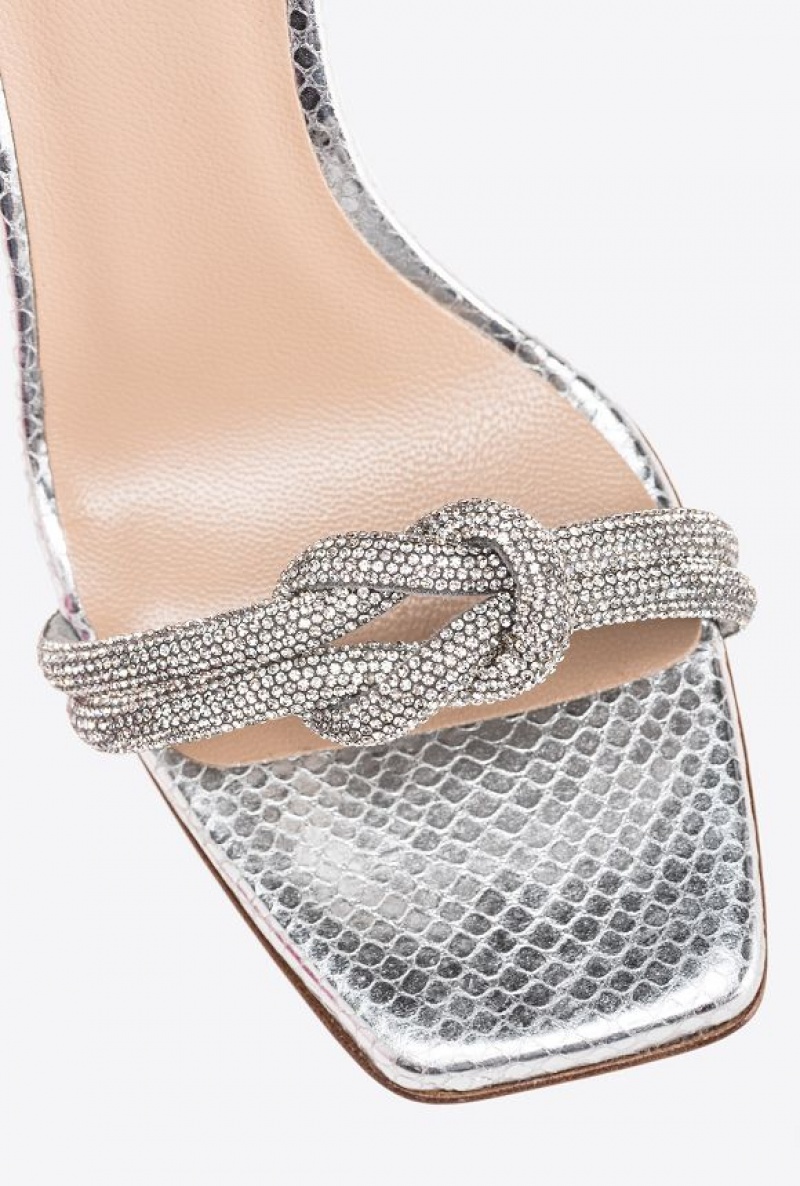 Pinko Sandals With Rhinestone Knot SILVER | SN-PKO34162