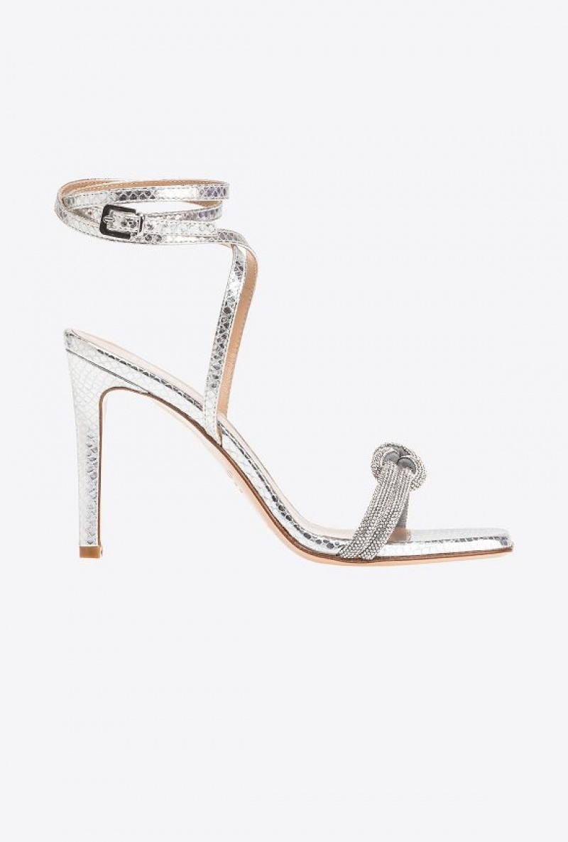 Pinko Sandals With Rhinestone Knot SILVER | SN-PKO34162