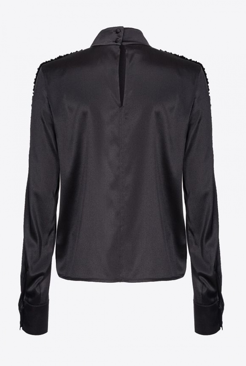 Pinko Satin Blouse With Mini Ruches LIMO BLACK | SN-PKO33206