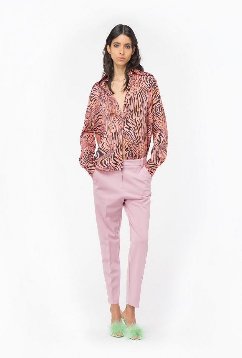 Pinko Satin Shirt With Distorted Print BLACK/PINK/ORANGE | SN-PKO33137