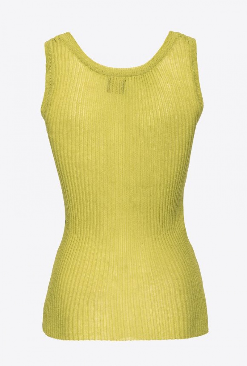 Pinko Semi-transparent Ribbed Vest Top DARK CITRON | SN-PKO33275