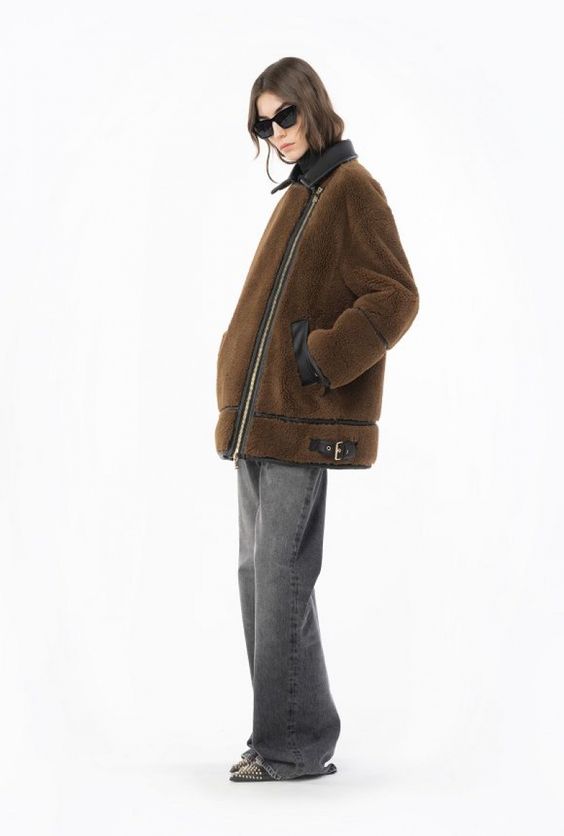 Pinko Sheepskin-effect Jacket BROWN/BLACK | SN-PKO33678