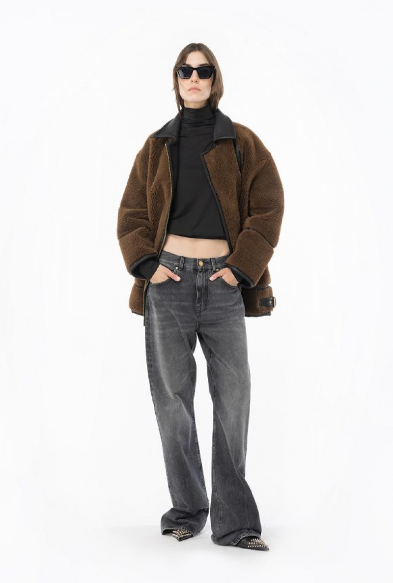 Pinko Sheepskin-effect Jacket BROWN/BLACK | SN-PKO33678