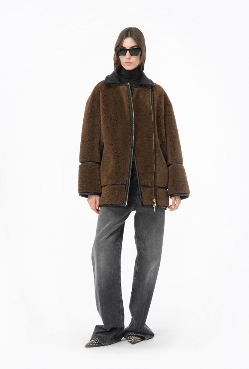 Pinko Sheepskin-effect Jacket BROWN/BLACK | SN-PKO33678