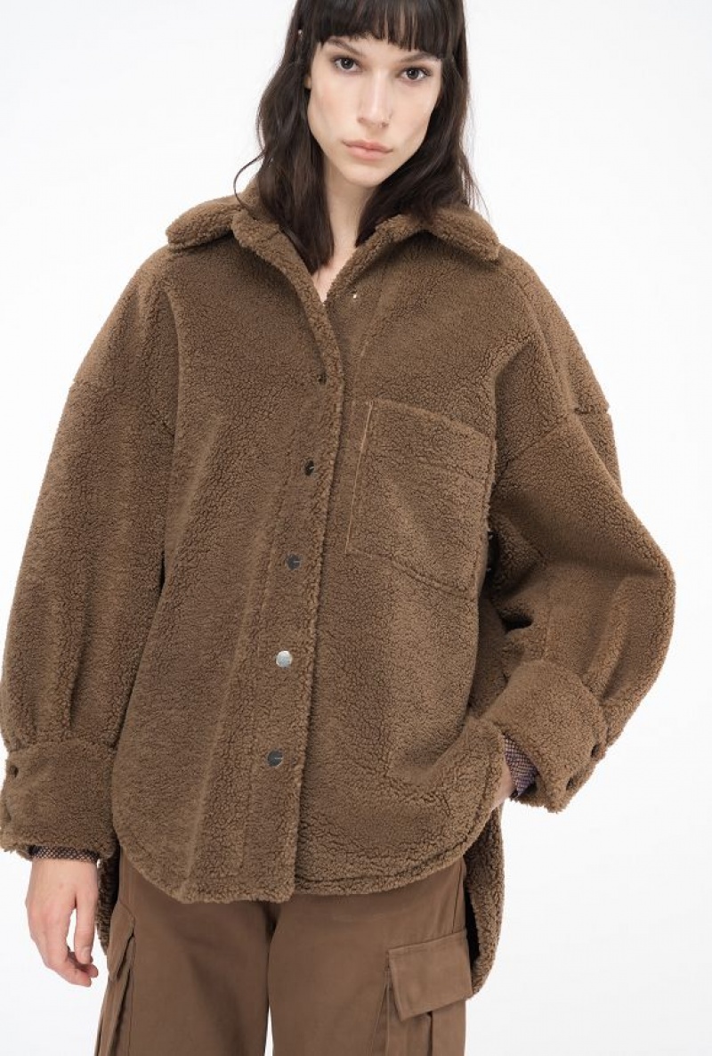 Pinko Sheepskin-effect Shacket OLIVE BROWN | SN-PKO33188