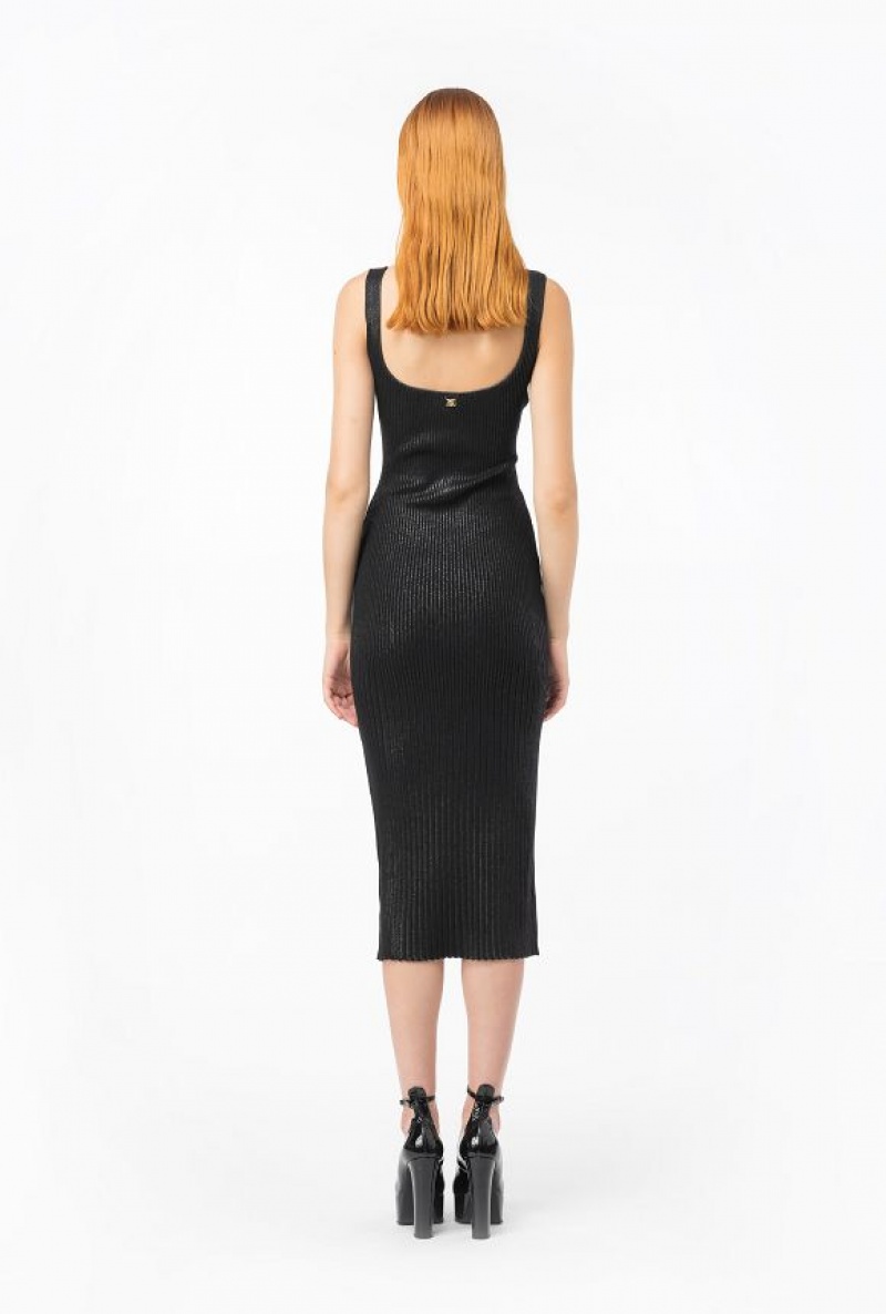 Pinko Shiny-effect Ribbed Dress BLACK/BLACK | SN-PKO33009