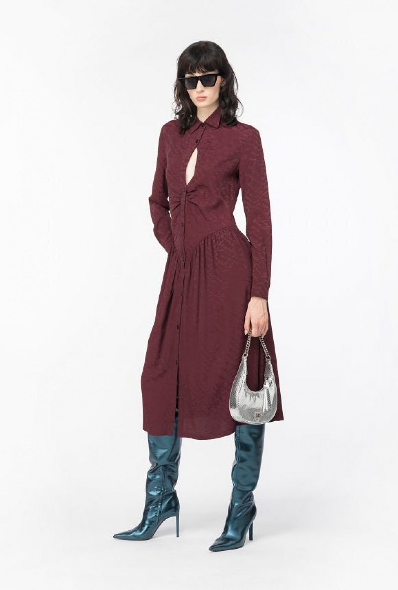 Pinko Shirt Dress With Fluid Logo BURGUNDY-PORT ROYALE | SN-PKO33116