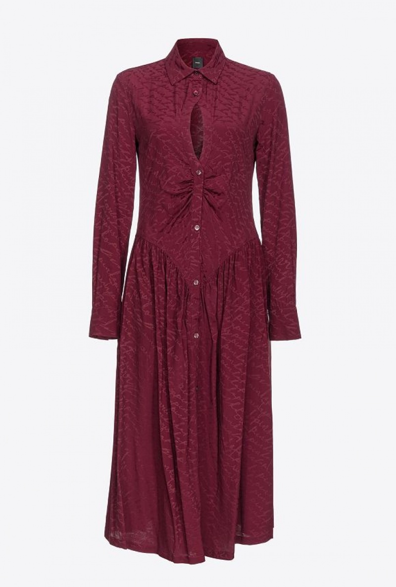 Pinko Shirt Dress With Fluid Logo BURGUNDY-PORT ROYALE | SN-PKO33116