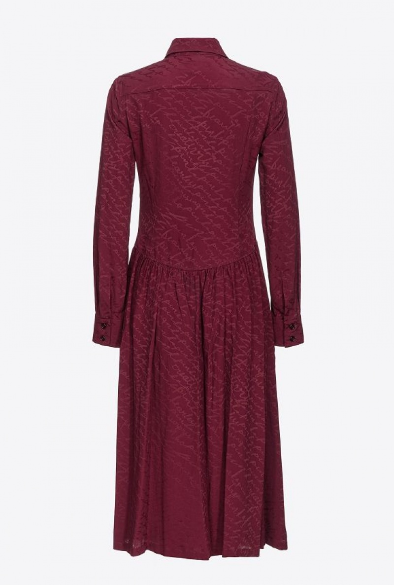 Pinko Shirt Dress With Fluid Logo BURGUNDY-PORT ROYALE | SN-PKO33116