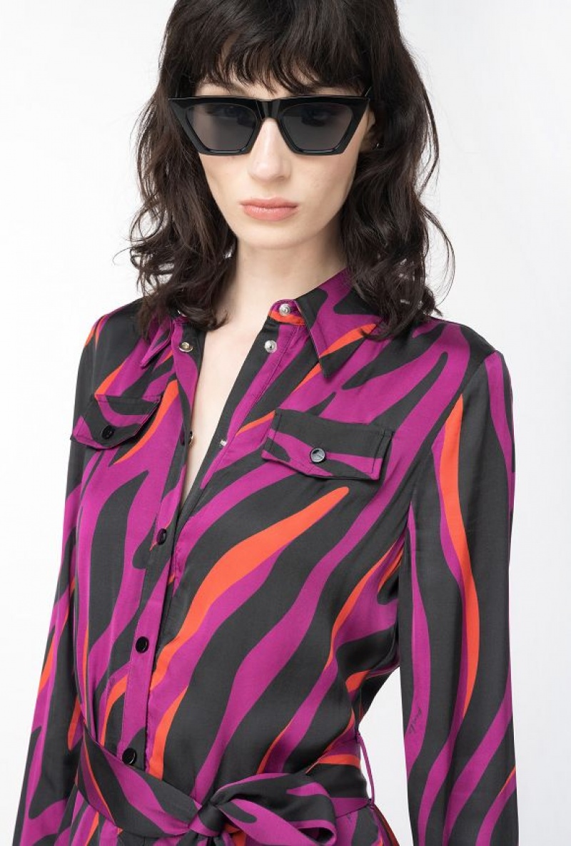 Pinko Shirt Dress With Psychedelic Zebra Print BOUGAINVILLEA/BLACK/ORANGE | SN-PKO33072