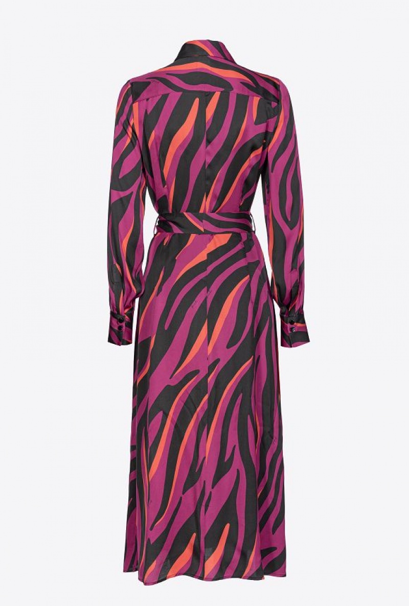 Pinko Shirt Dress With Psychedelic Zebra Print BOUGAINVILLEA/BLACK/ORANGE | SN-PKO33072