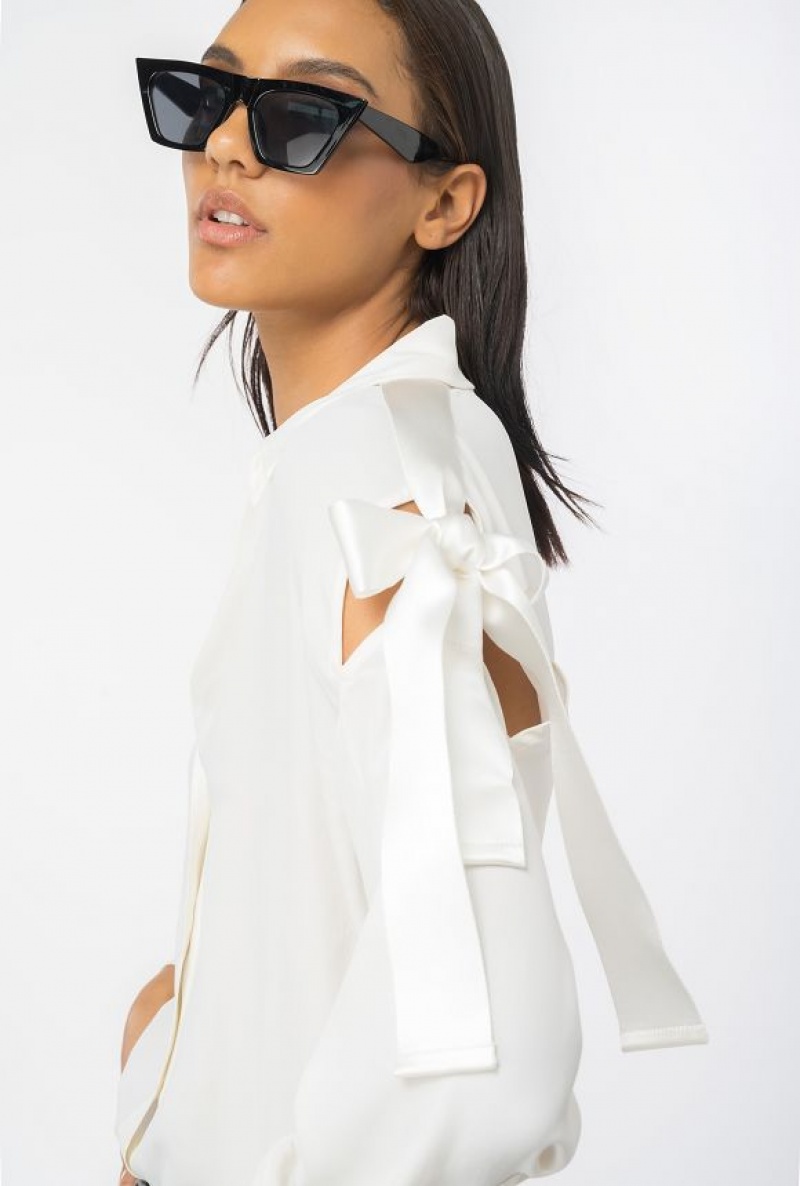 Pinko Shirt With Cut-out And Bow VANILLA ICE-CREAM WHITE | SN-PKO33174