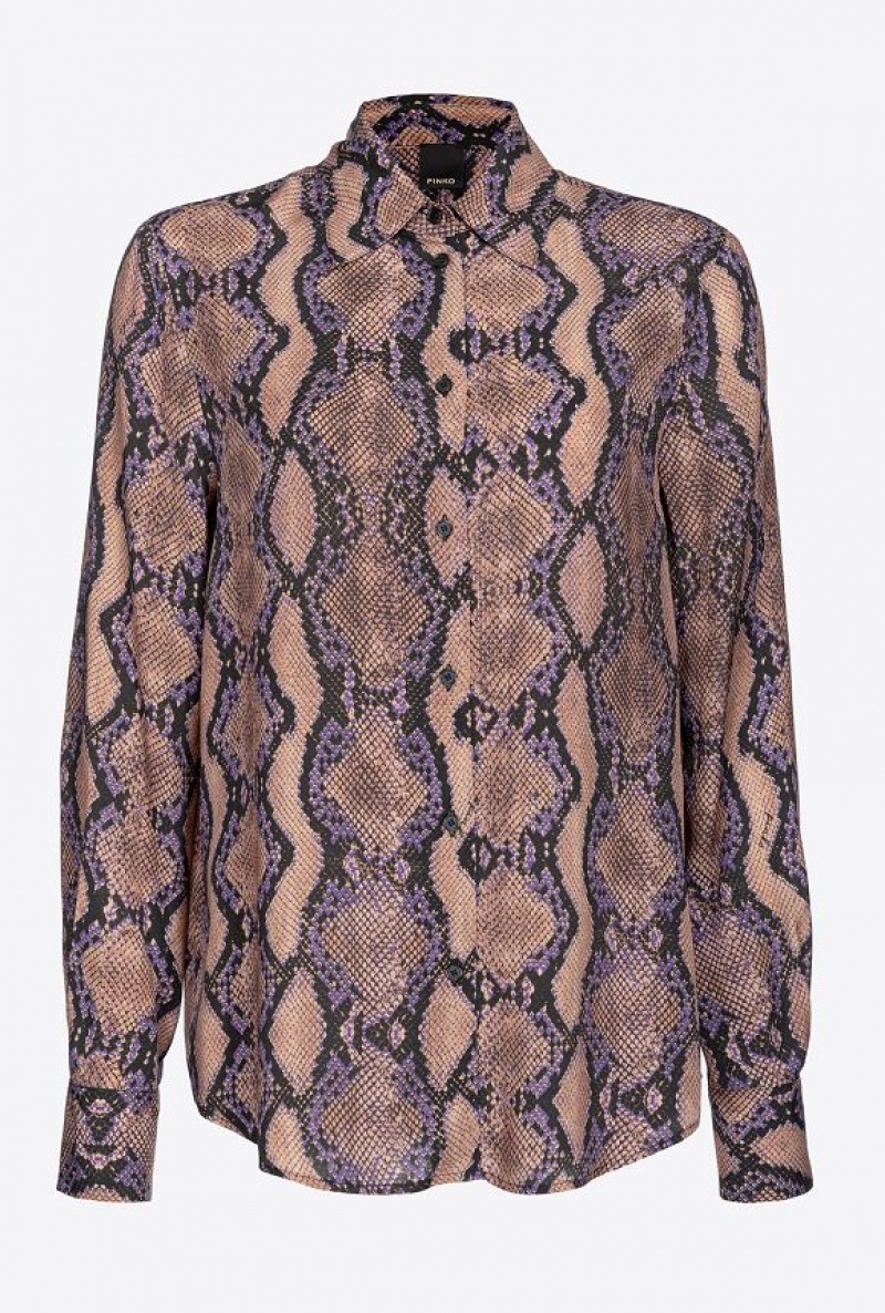 Pinko Shirt With Snake Motif MULT. BROWN/LILAC | SN-PKO33171