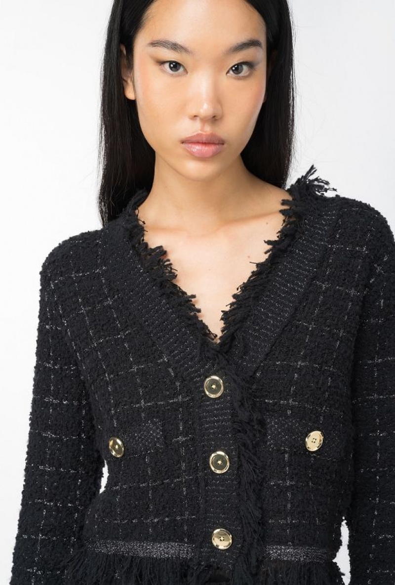 Pinko Short Basketweave Jacket BLACK/GUNMETAL | SN-PKO33871