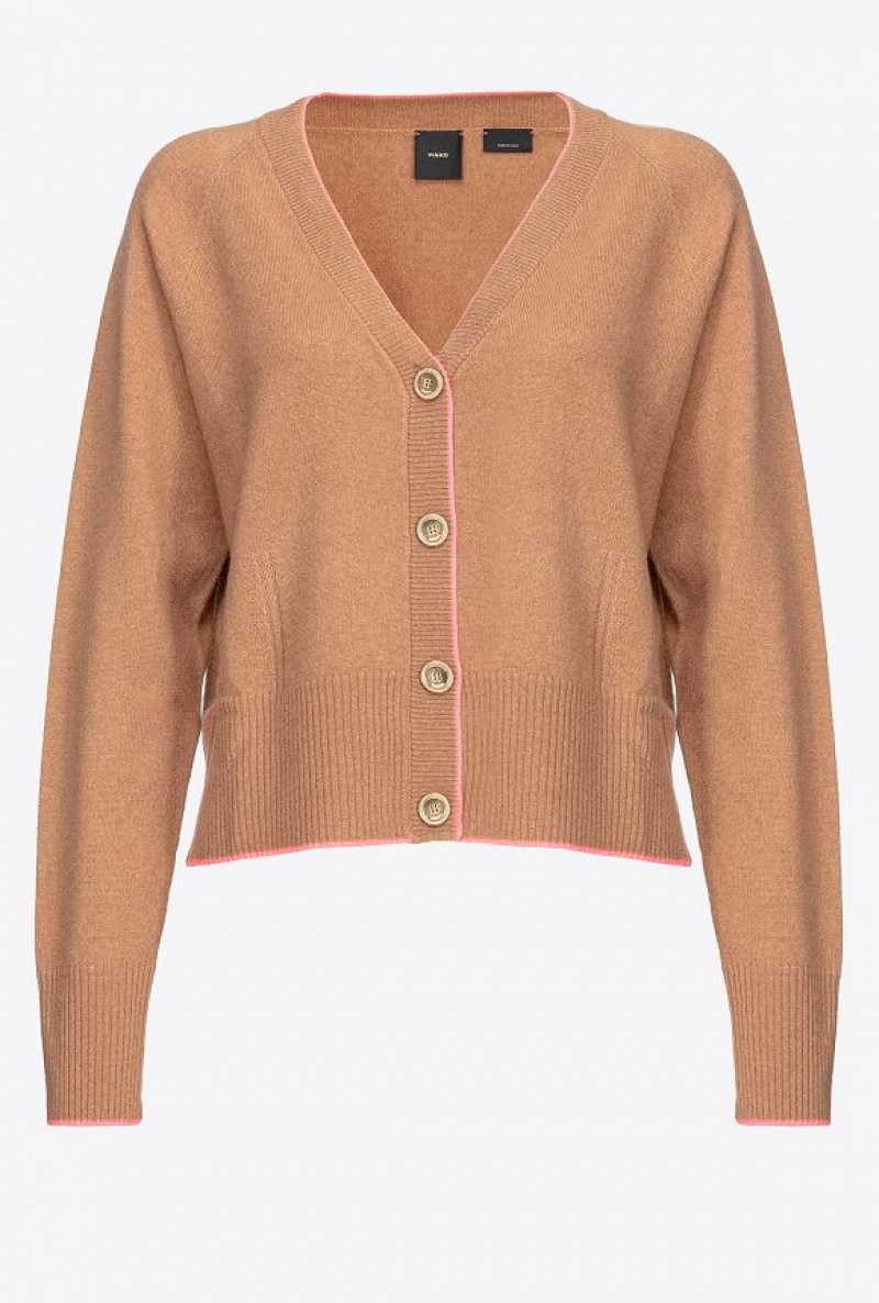 Pinko Short Cashmere Cardigan TOBACCO BROWN | SN-PKO33452