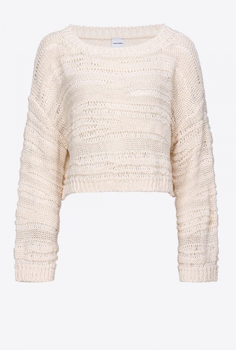 Pinko Short Cotton-blend Sweater GARDENIA BEIGE | SN-PKO33244