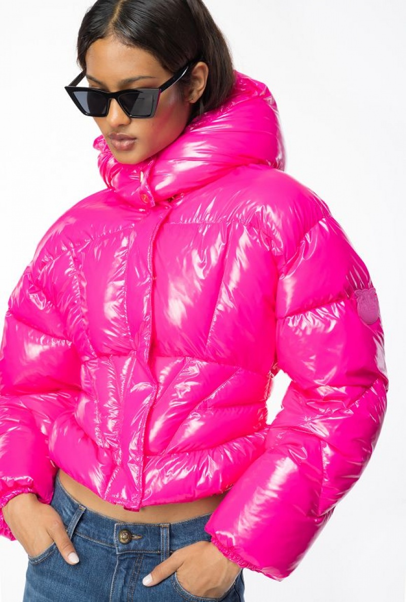 Pinko Short Crystal Nylon Down Jacket BEETROOT | SN-PKO33619