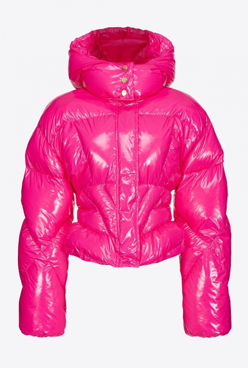 Pinko Short Crystal Nylon Down Jacket BEETROOT | SN-PKO33619