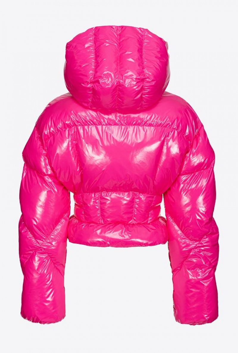 Pinko Short Crystal Nylon Down Jacket BEETROOT | SN-PKO33619