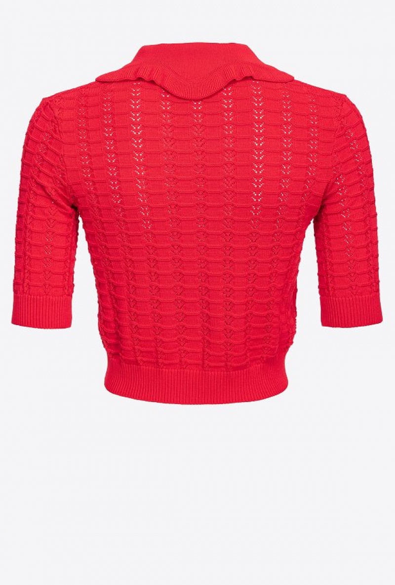 Pinko Short Fan-stitched Sweater FORMULA1 RED | SN-PKO33233