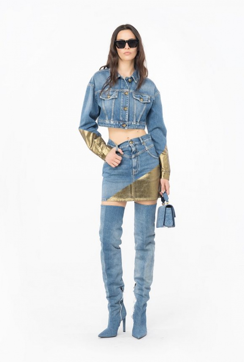 Pinko Short Golden Denim Jacket LIGHT BLUE/GOLD | SN-PKO33593