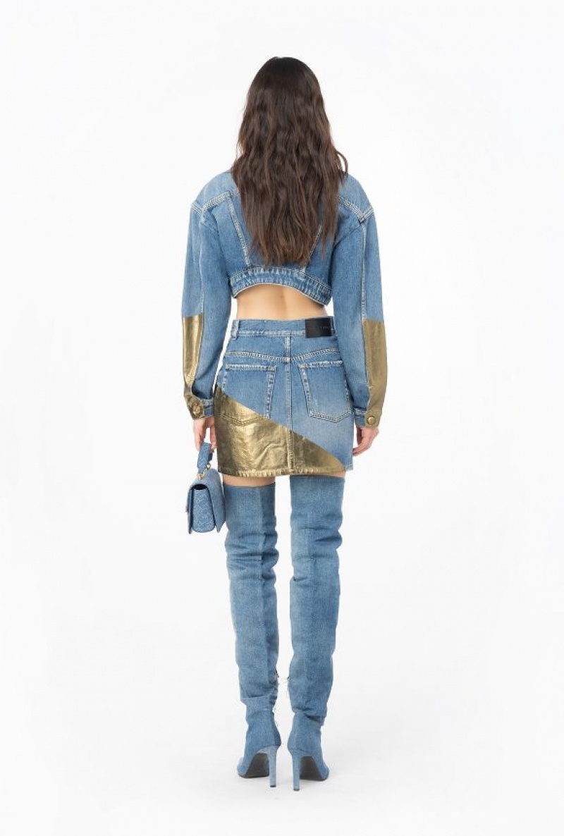 Pinko Short Golden Denim Jacket LIGHT BLUE/GOLD | SN-PKO33842