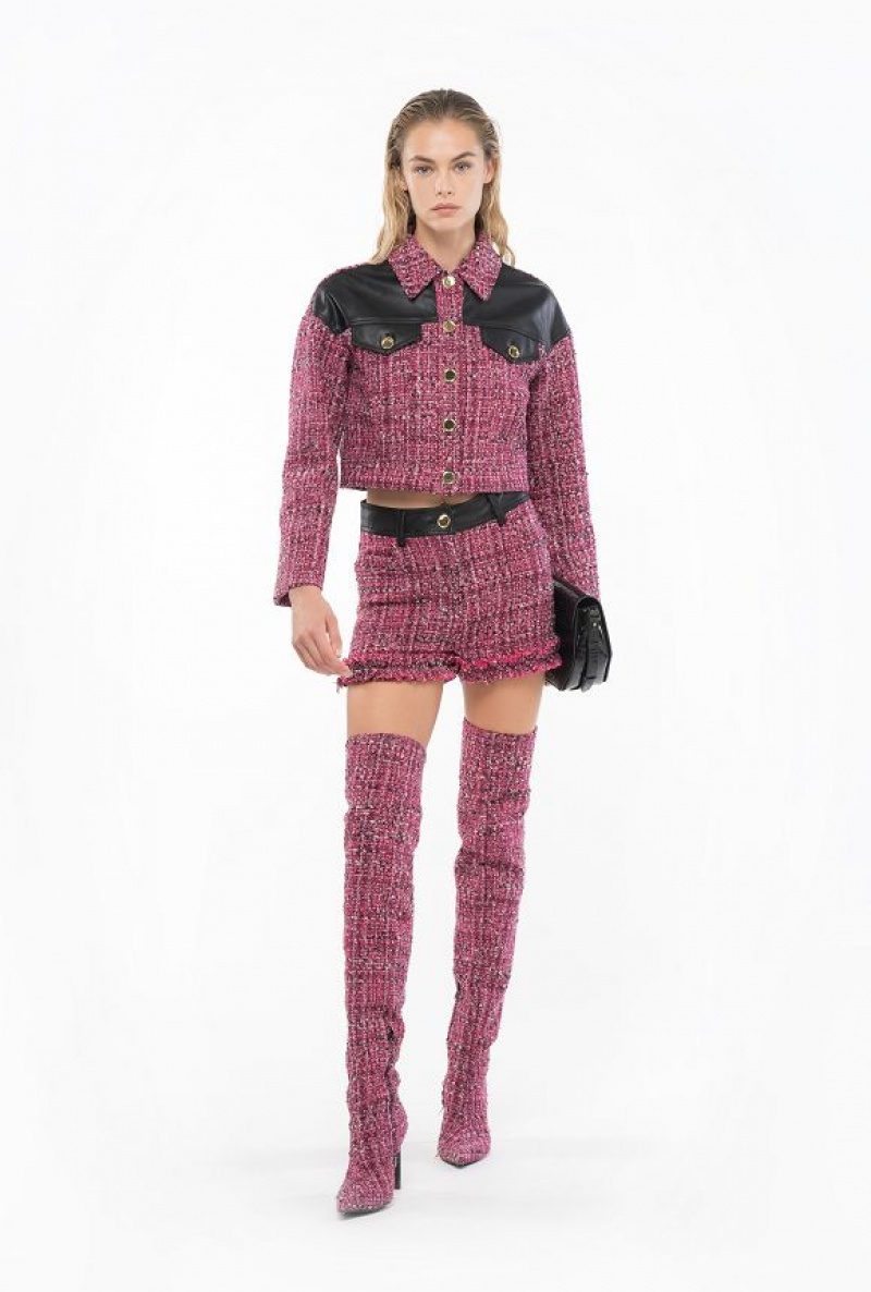 Pinko Short Tweed Jacket MULTICOLOUR - FUCHSIA/BLACK | SN-PKO33864