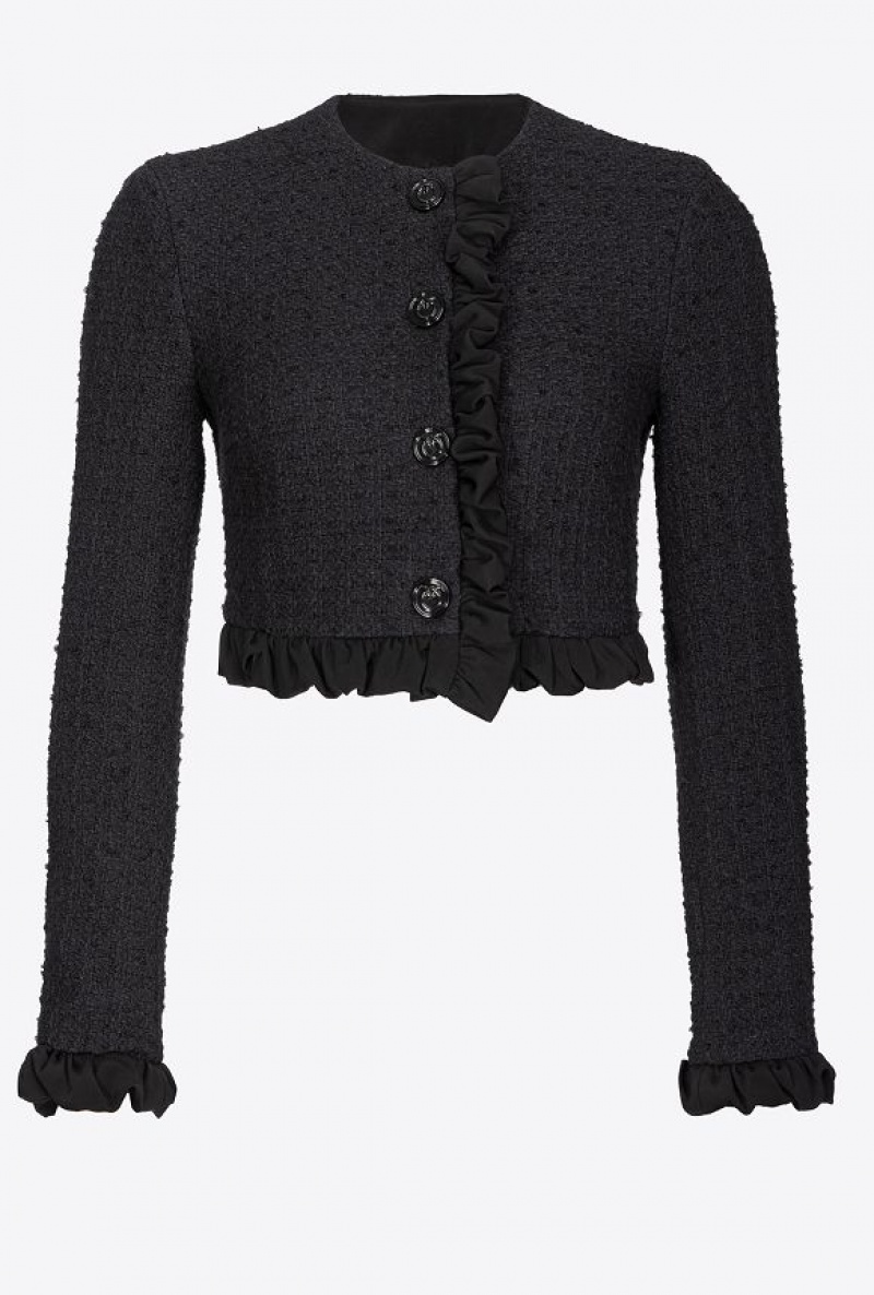 Pinko Short Tweed Jacket With Ruching LIMO BLACK | SN-PKO33984