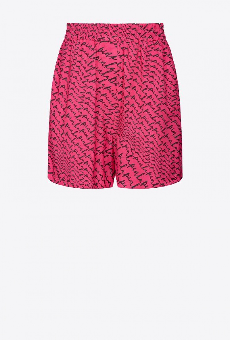 Pinko Shorts With Fluid Logo Print PINKO PINK/BLACK | SN-PKO33719