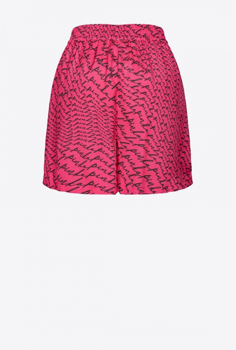 Pinko Shorts With Fluid Logo Print PINKO PINK/BLACK | SN-PKO33719