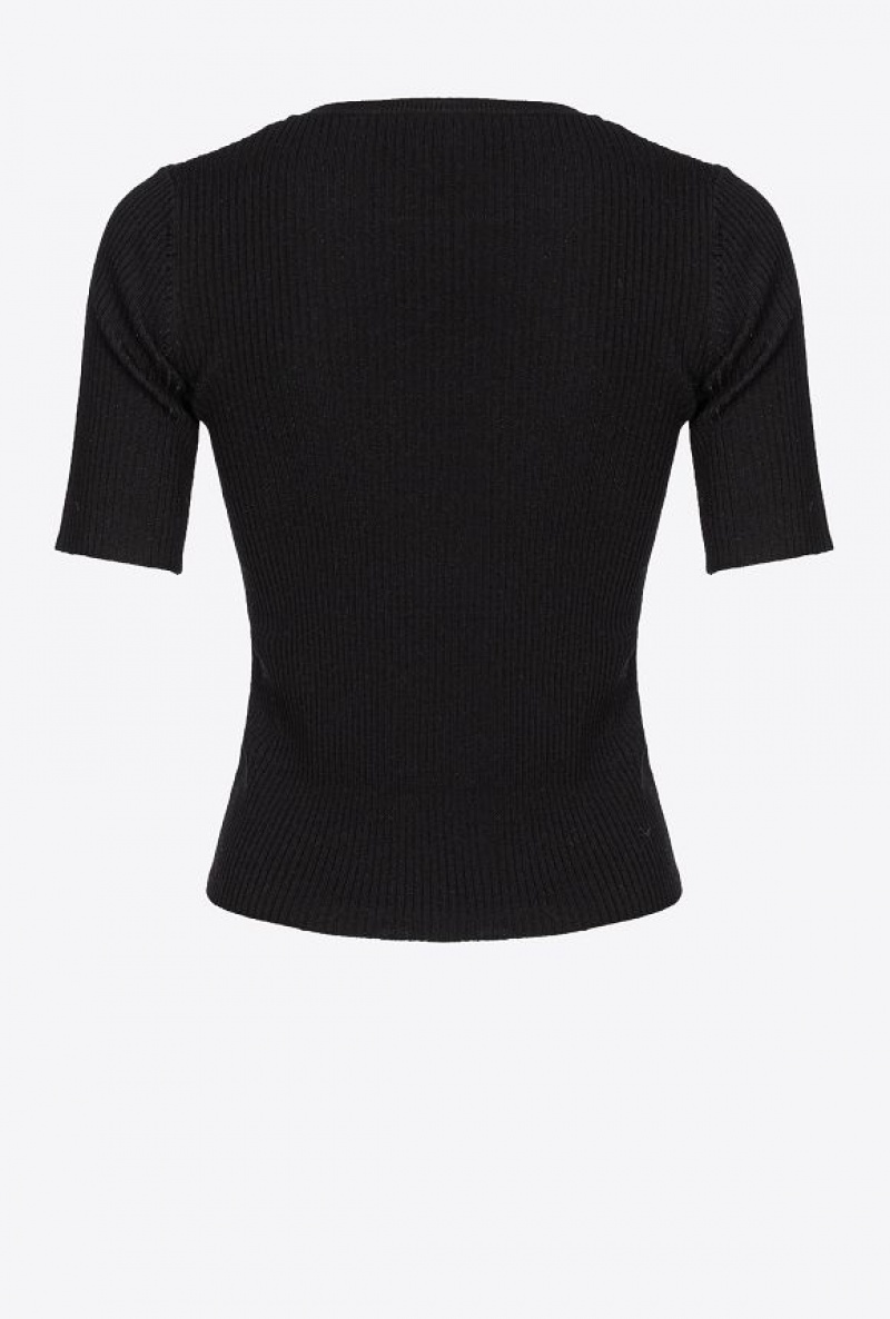 Pinko Short-sleeved Wool Sweater With Logo LIMO BLACK | SN-PKO33381