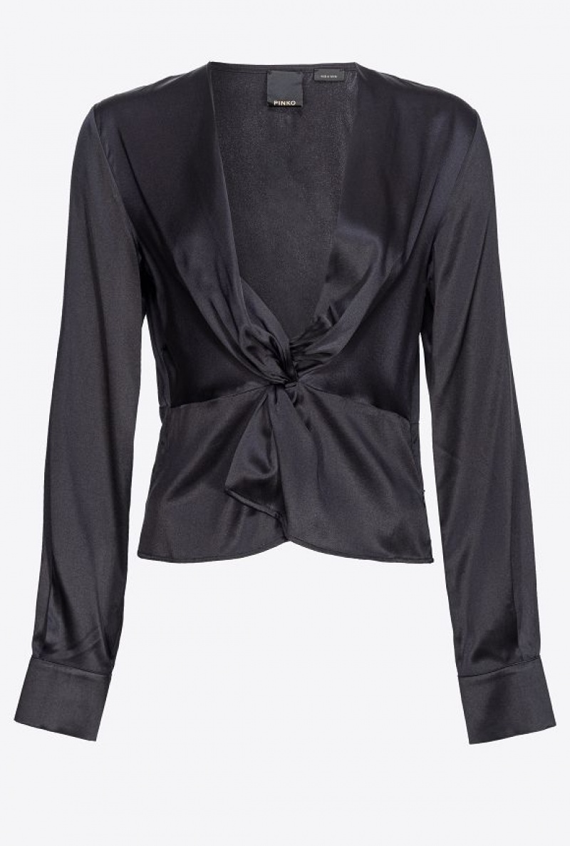 Pinko Silk Blouse With Twist Detail LIMO BLACK | SN-PKO33204