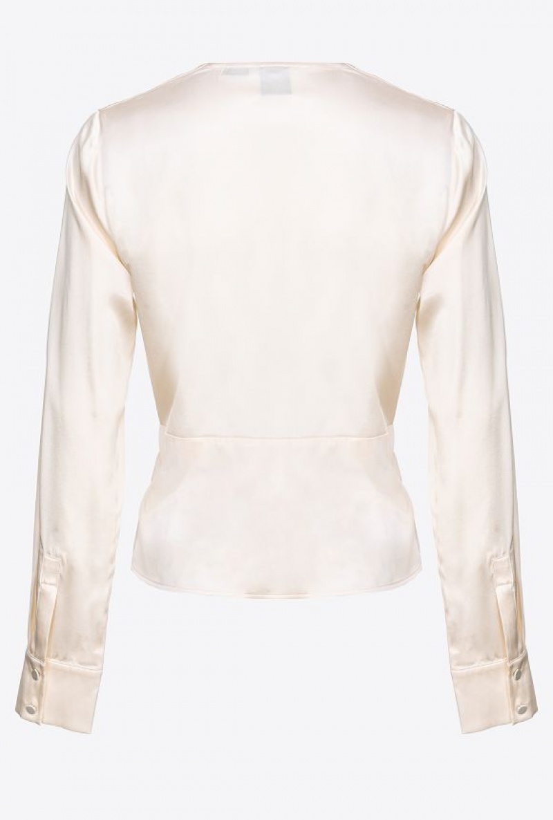 Pinko Silk Blouse With Twist Detail PASTEL PARCHMENT | SN-PKO33194