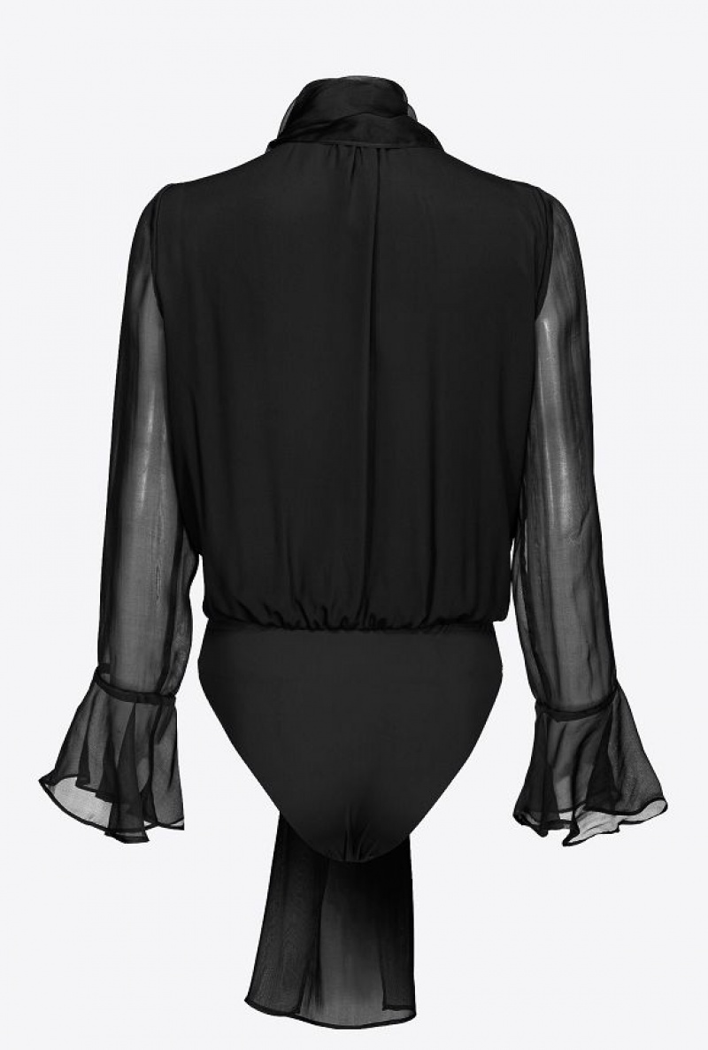 Pinko Silk Chiffon Bodysuit LIMO BLACK | SN-PKO33182