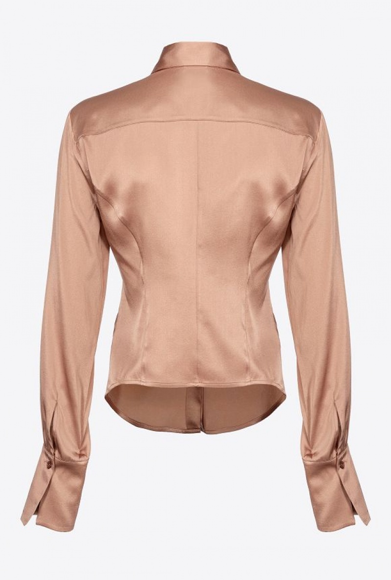 Pinko Silk Satin Shirt DARK LATTE | SN-PKO33149