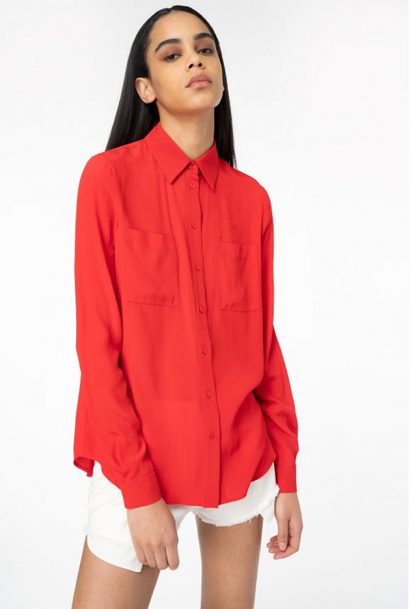 Pinko Silk-blend Shirt With Breast Pocket FORMULA1 RED | SN-PKO33131