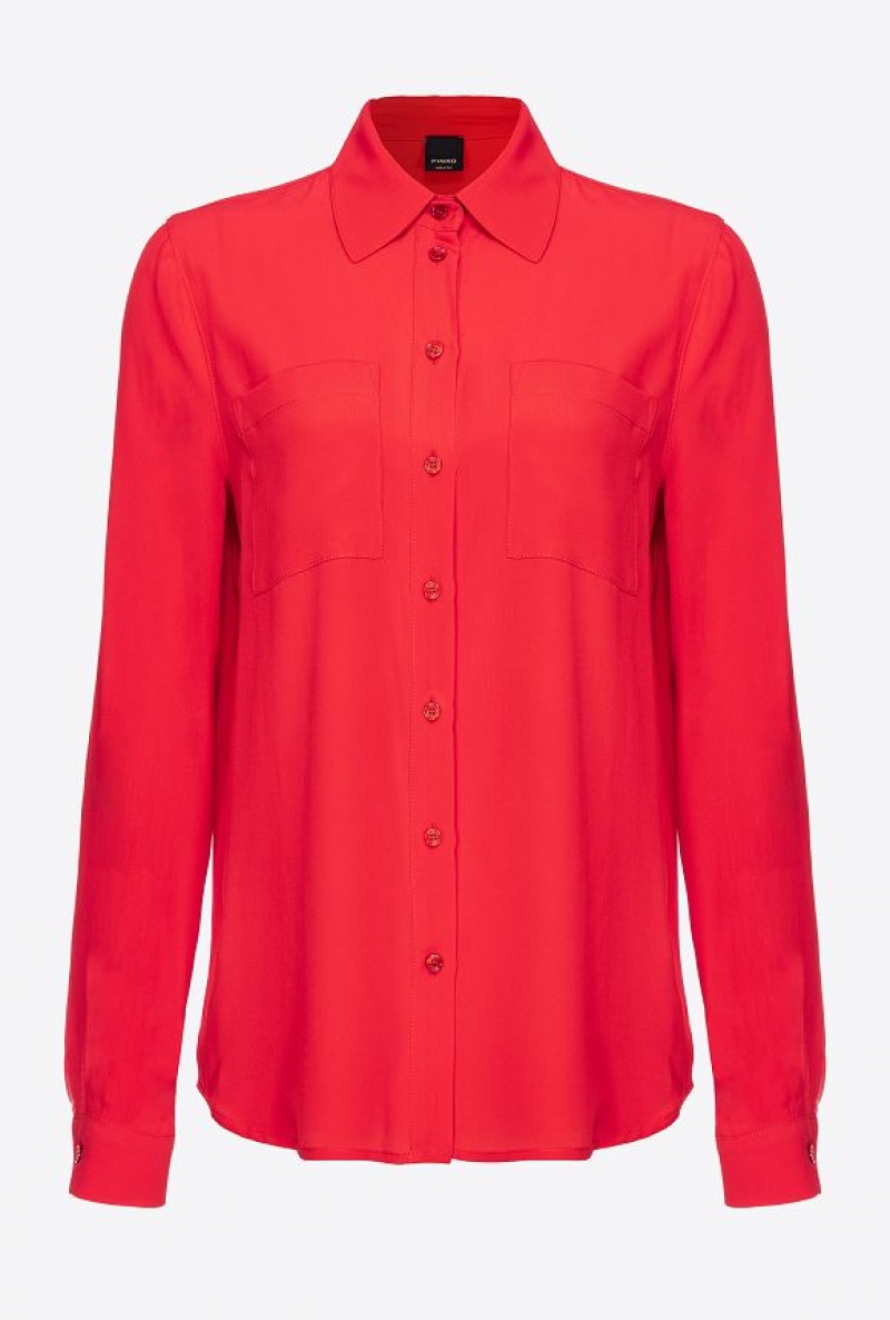 Pinko Silk-blend Shirt With Breast Pocket FORMULA1 RED | SN-PKO33131