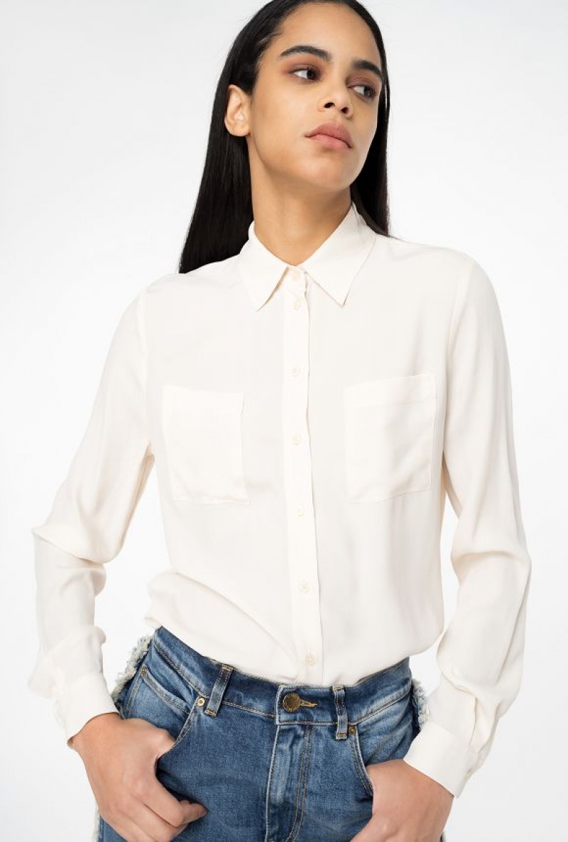 Pinko Silk-blend Shirt With Breast Pocket PINK SMOKE WHITE | SN-PKO33132