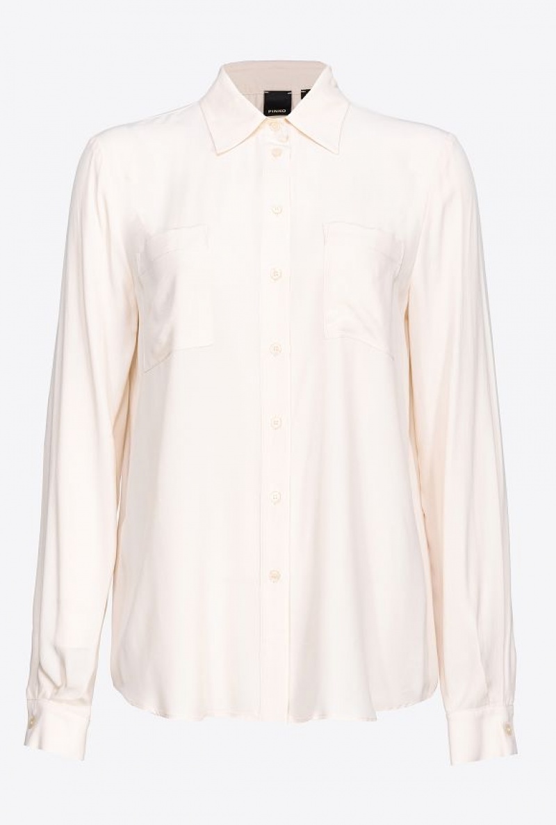 Pinko Silk-blend Shirt With Breast Pocket PINK SMOKE WHITE | SN-PKO33132